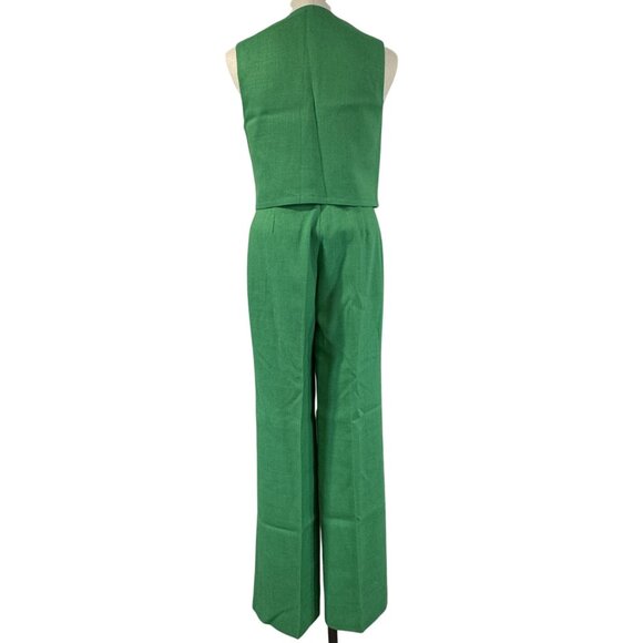 Vintage JH Collectibles Womens 8-11 Kelly Green Vest and Wide-Leg Pantsuit Set - Picture 2 of 16